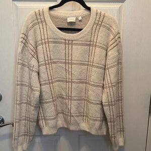 Cyrus Beige Plaid Crew Neck Sweater